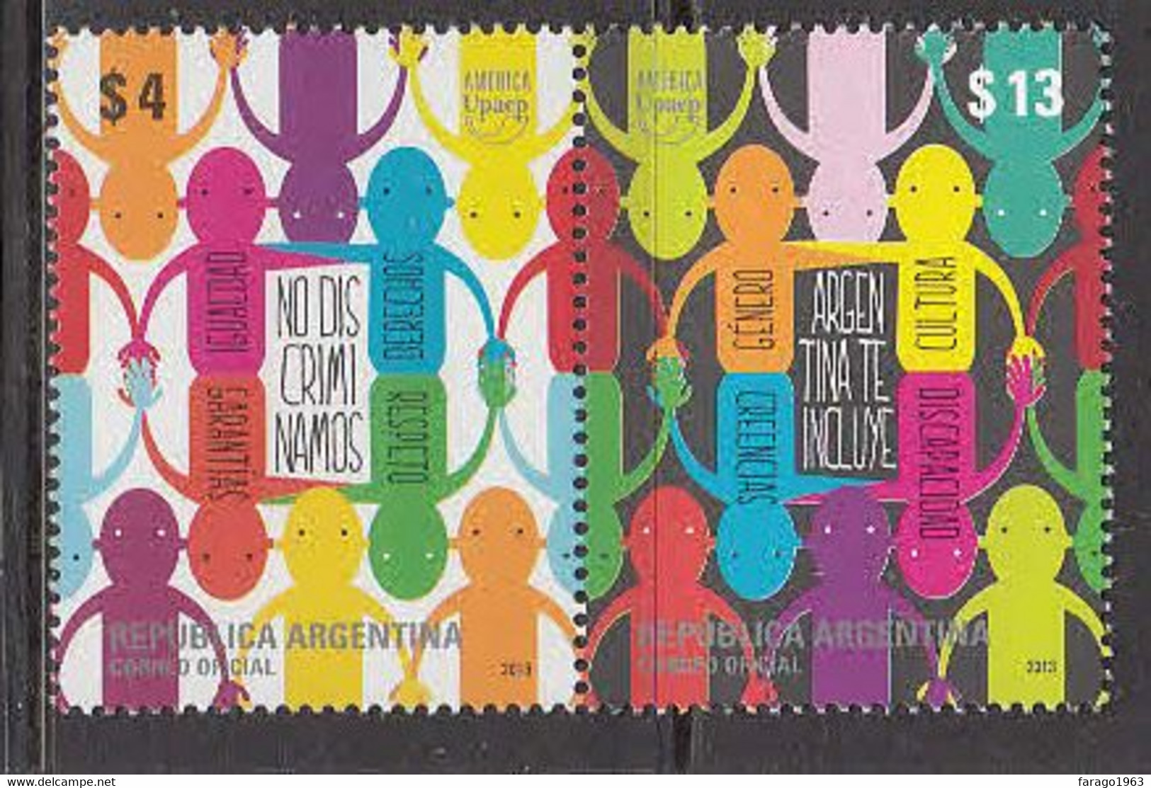 2013 Argentina Upaep No Discrimination Complete Pair MNH - Unused Stamps