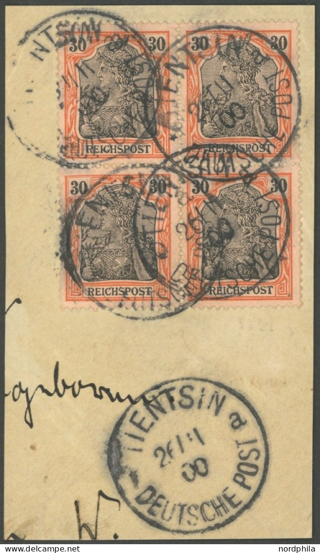 DP CHINA P Ve VB BrfStk, Petschili: 1900, 30 Pf. Reichspost Im Viererblock Auf Großem Briefstück, Stempel TIENTSIN A 26. - Chine (bureaux)