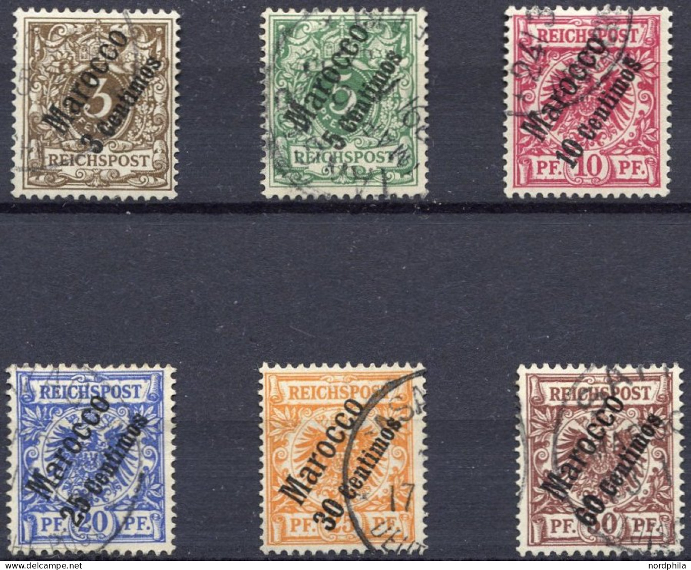 DP IN MAROKKO 1-6 O, 1899, Steiler Aufdruck, Prachtsatz, Mi. 120.- - Deutsche Post In Marokko
