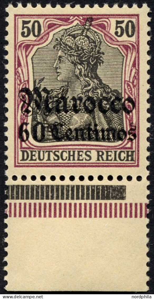 DP IN MAROKKO 28 , 1905, 60 C. Auf 50 Pf., Ohne Wz., Postfrisch, Pracht, Mi. 70.- - Marruecos (oficinas)