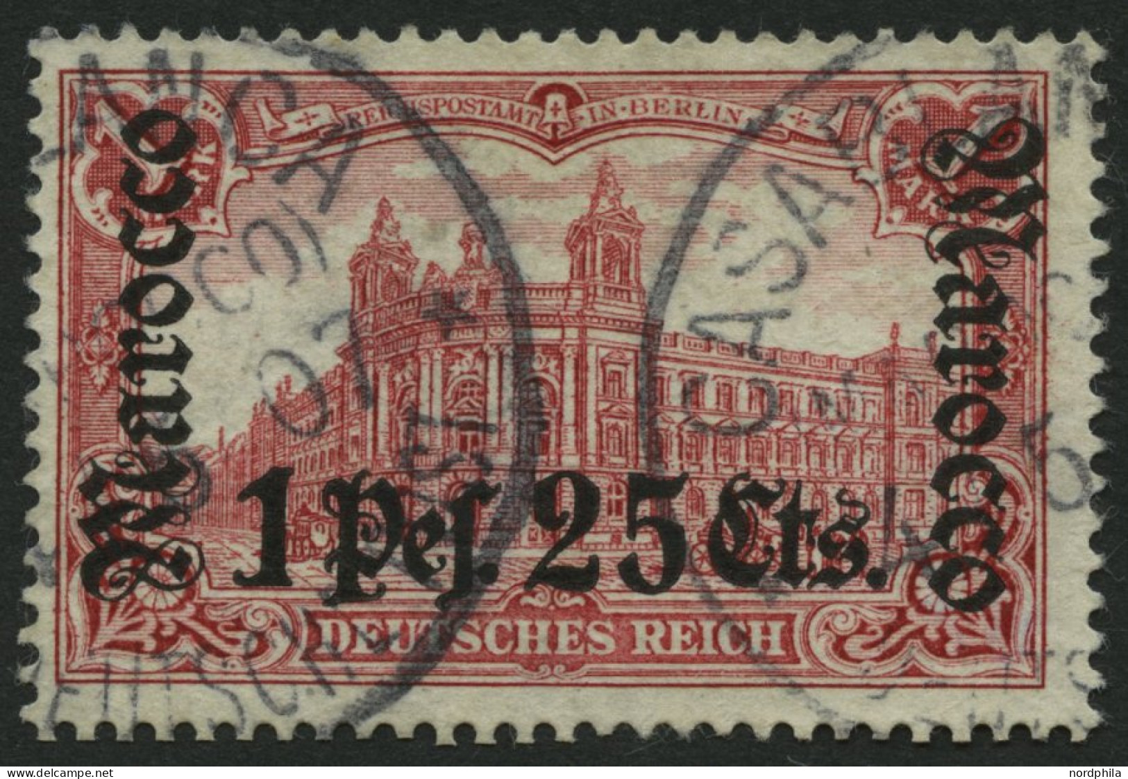 DP IN MAROKKO 30A O, 1905, 1 P. 25 C. Auf 1 M., Ohne Wz., Gezähnt A, Feinst (kleine Helle Stelle), Mi. 190.- - Deutsche Post In Marokko