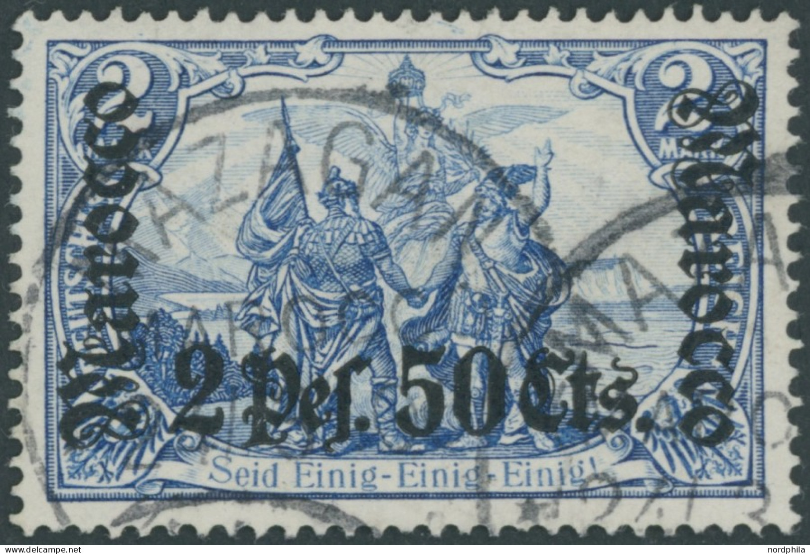 DP IN MAROKKO 31 O, 1905, 2 P. 50 C. Auf 2 M., Ohne Wz., Pracht, Mi. 180.- - Deutsche Post In Marokko