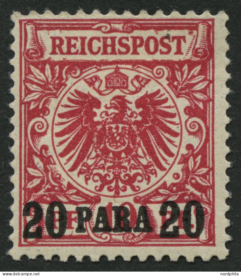 DP TÜRKEI 7e , 1899, 20 PA. Auf 10 Pf. Dunkelrosa, Falzrest, Pracht, Fotoattest Jäschke-L. - Turquie (bureaux)