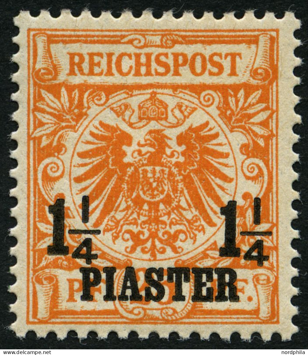 DP TÜRKEI 9ba , 1899, 11/4 PIA. Auf 25 Pf. Dunkelorange, Falzrest, Pracht, RR!, Fotoattest Jäschke-L., Mi. 1200.- - Turquie (bureaux)