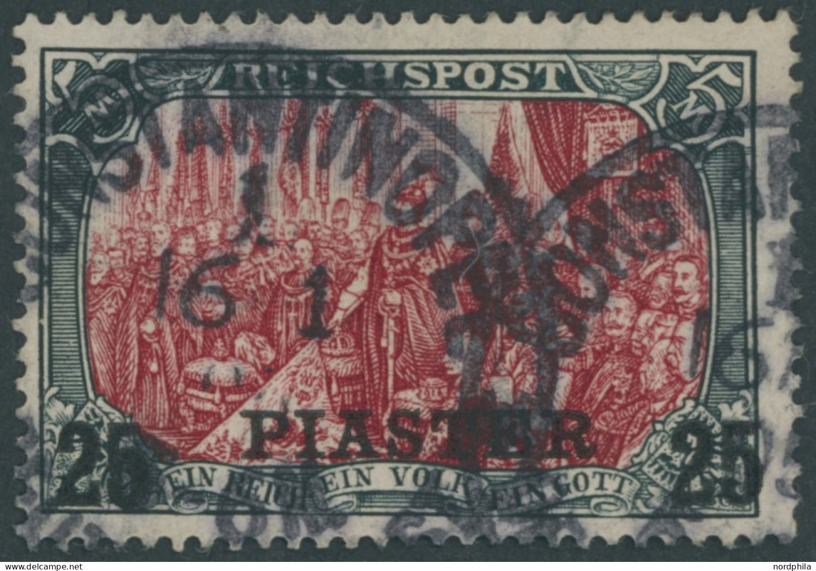 DP TÜRKEI 23II O, 1903, 25 PIA. Auf 5 M., Aufdruck Type II, Normale Zähnung, Pracht, Signiert, Mi. 700.- - Turkey (offices)