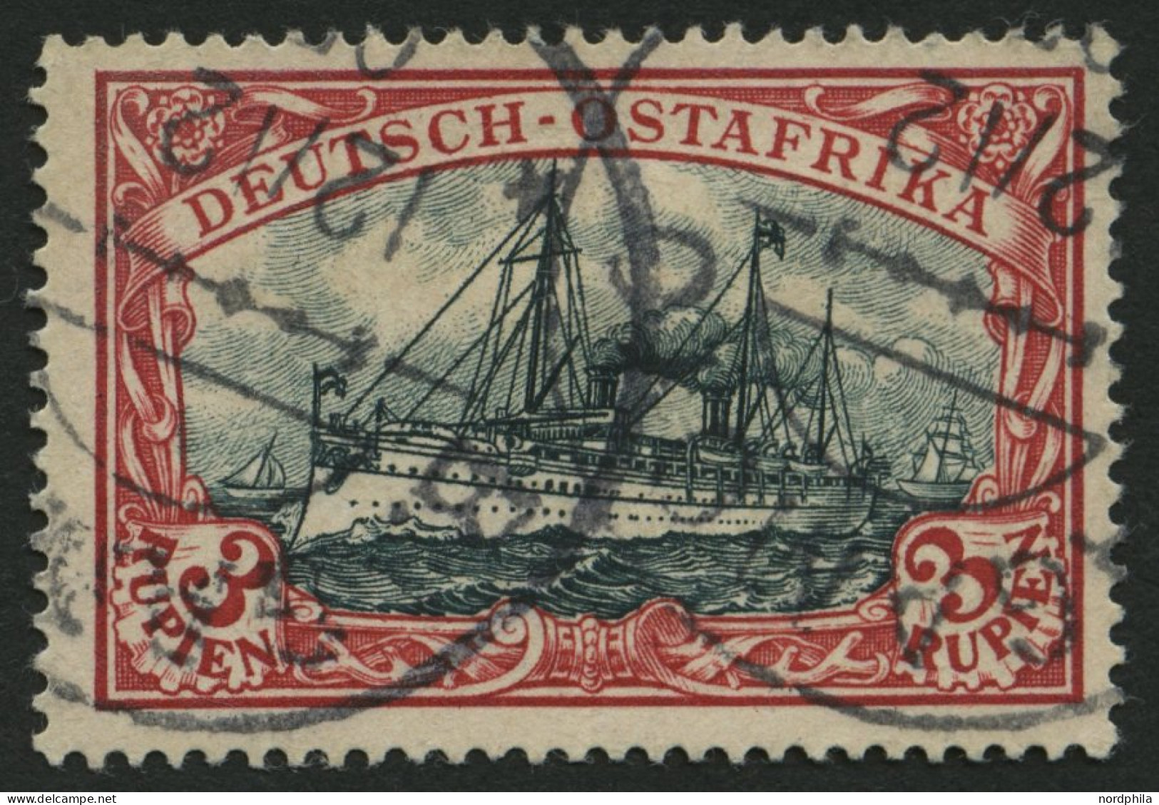 DEUTSCH-OSTAFRIKA 21b O, 1901, 3 R. Dunkelrot/grünschwarz, Ohne Wz., Stempel BAGAMOYO, Pracht, Gepr. Bothe, Mi. 230.- - Deutsch-Ostafrika