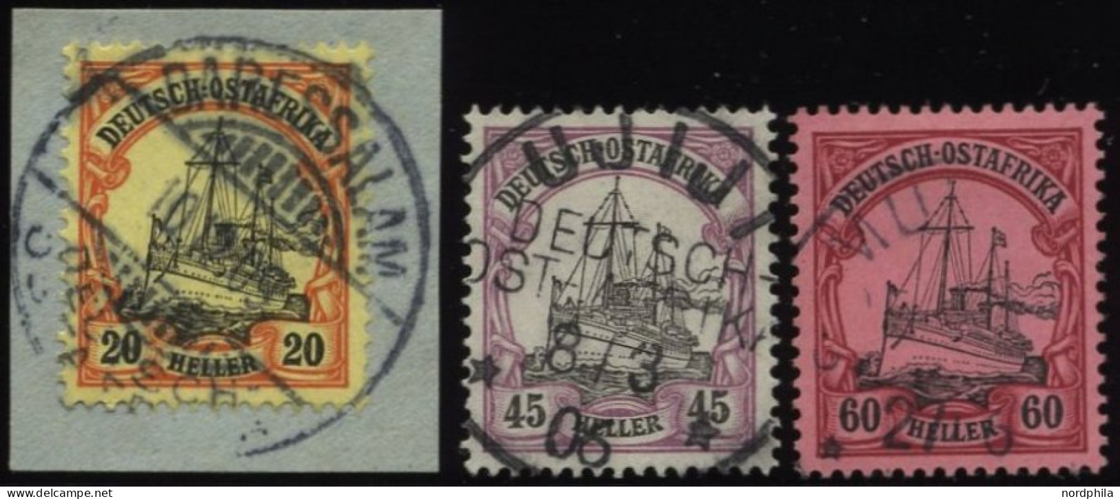 DEUTSCH-OSTAFRIKA 26,28/9 O, 1905, 20, 45 Und 60 H. Kaiseryacht, Ohne Wz., 3 Prachtwerte, Mi. 185.- - África Oriental Alemana