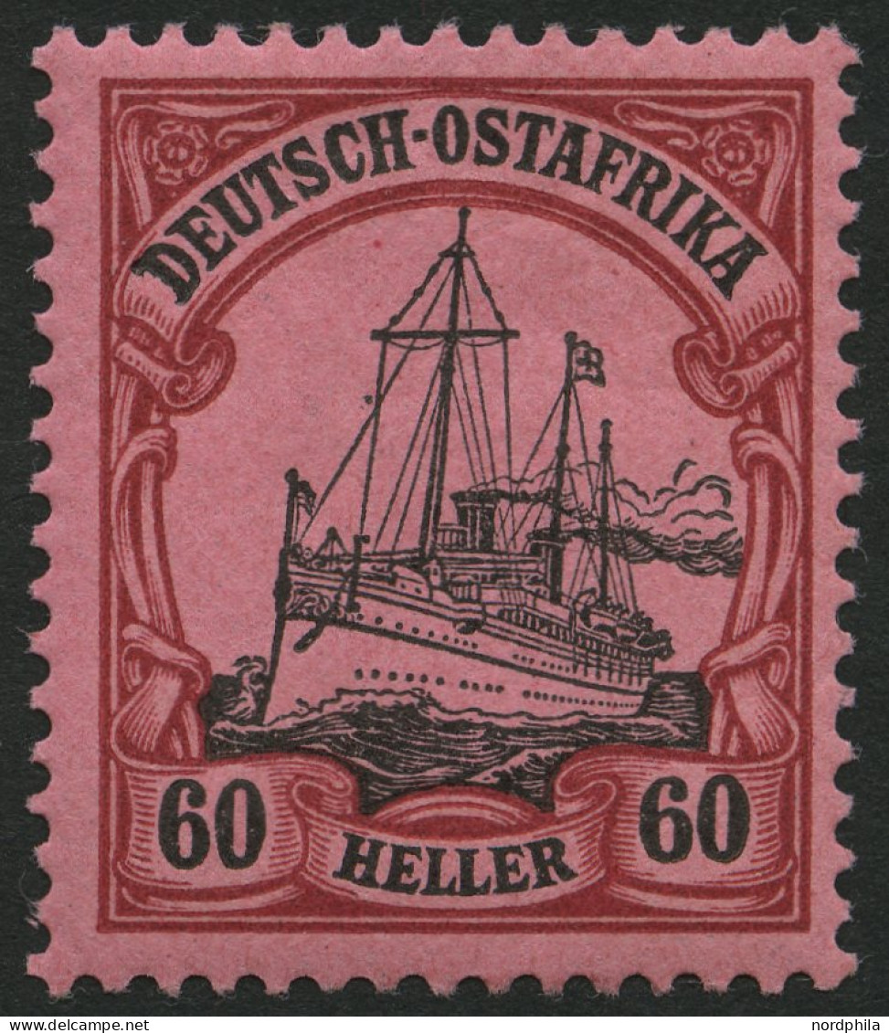 DEUTSCH-OSTAFRIKA 29I , 1905, 60 H. Dunkelrötlichkarmin/braunschwarz Auf Mattkarminrot, Ohne Wz., Mit Abart Fehlende Dam - Afrique Orientale