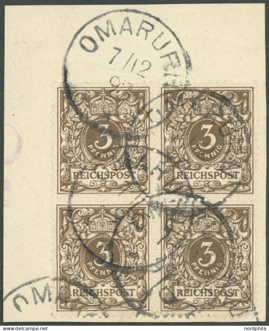 DSWA M 45b VB BrfStk, 1897, 3 Pf. Mittelbraun Im Viererblock Mit Stempel OMARURU, Prachtbriefstück, Gepr. Bühler - Sud-Ouest Africain Allemand