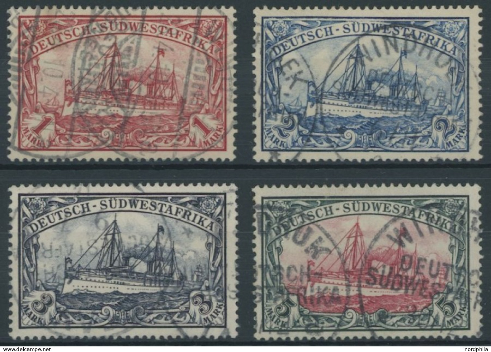 DSWA 20-23 O, 1901, 1 - 5 M. Kaiseryacht, 4 Prachtwerte, Mi. 343.- - Deutsch-Südwestafrika