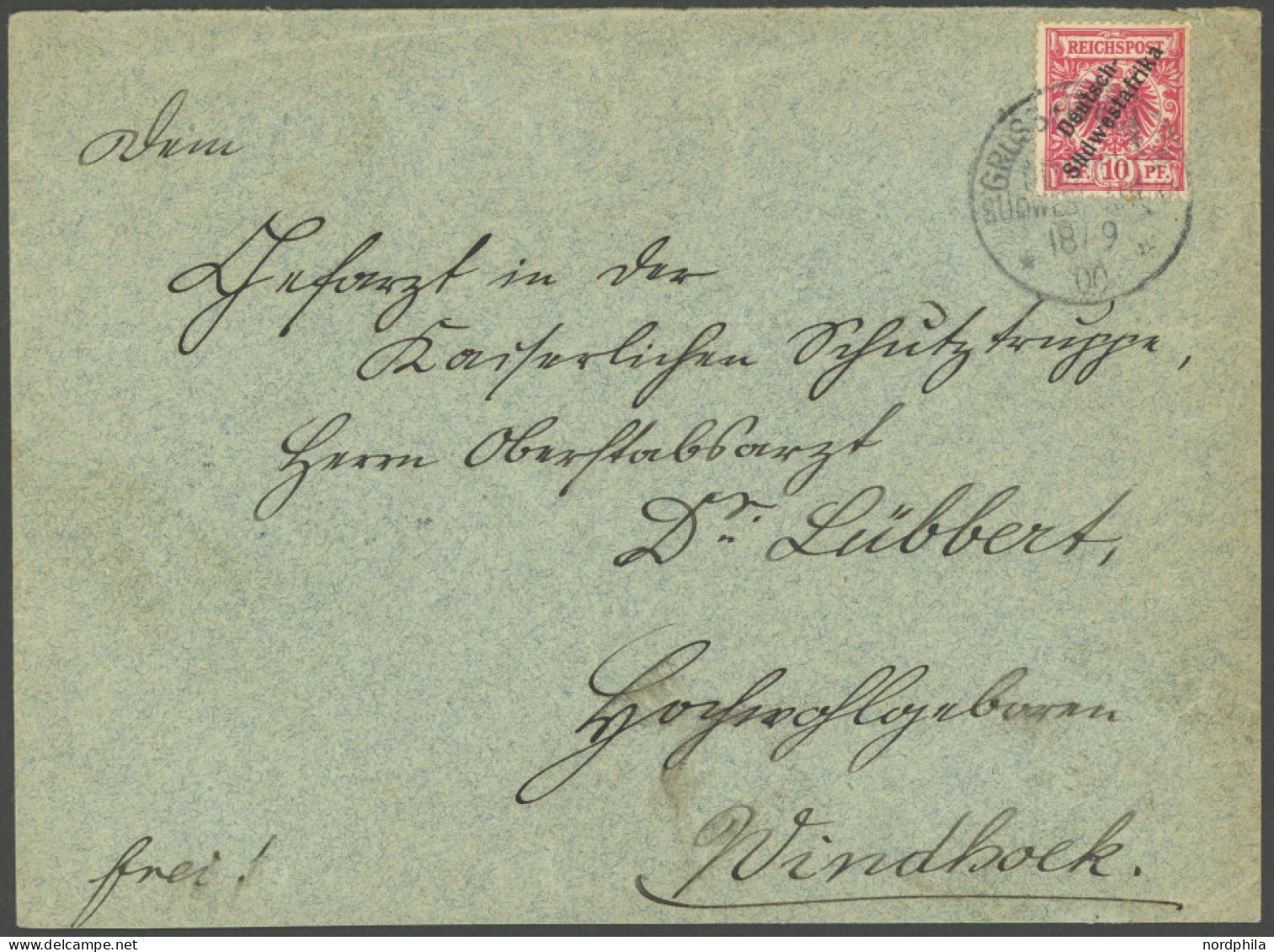 DSWA 7a BRIEF, GROOTFONTEIN, 18.9.00, Auf 10 Pf. Lebhaftlilarot, Einzelfrankatur Nach Windhoek, Feinst, R! - German South West Africa