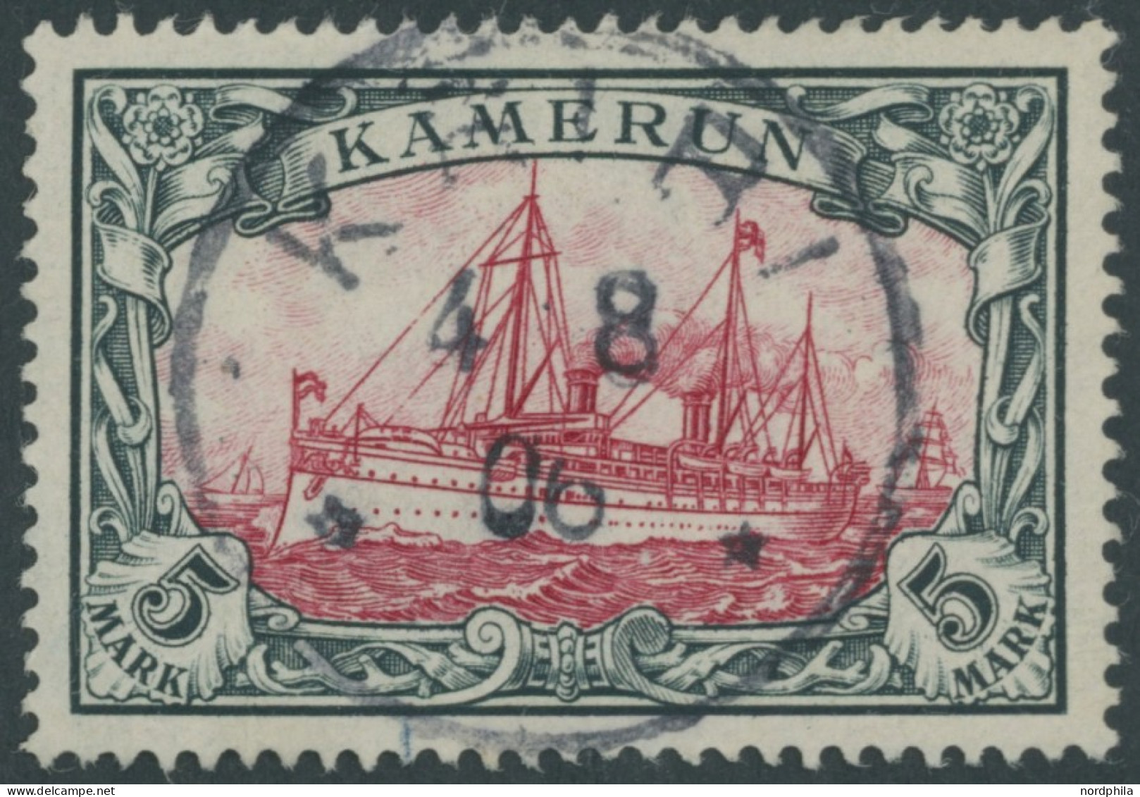 KAMERUN 19 O, 1900, 5 M. Grünschwarz/bräunlichkarmin, Ohne Wz., Stempel KRIBI, Pracht, Mi. 600.- - Cameroun