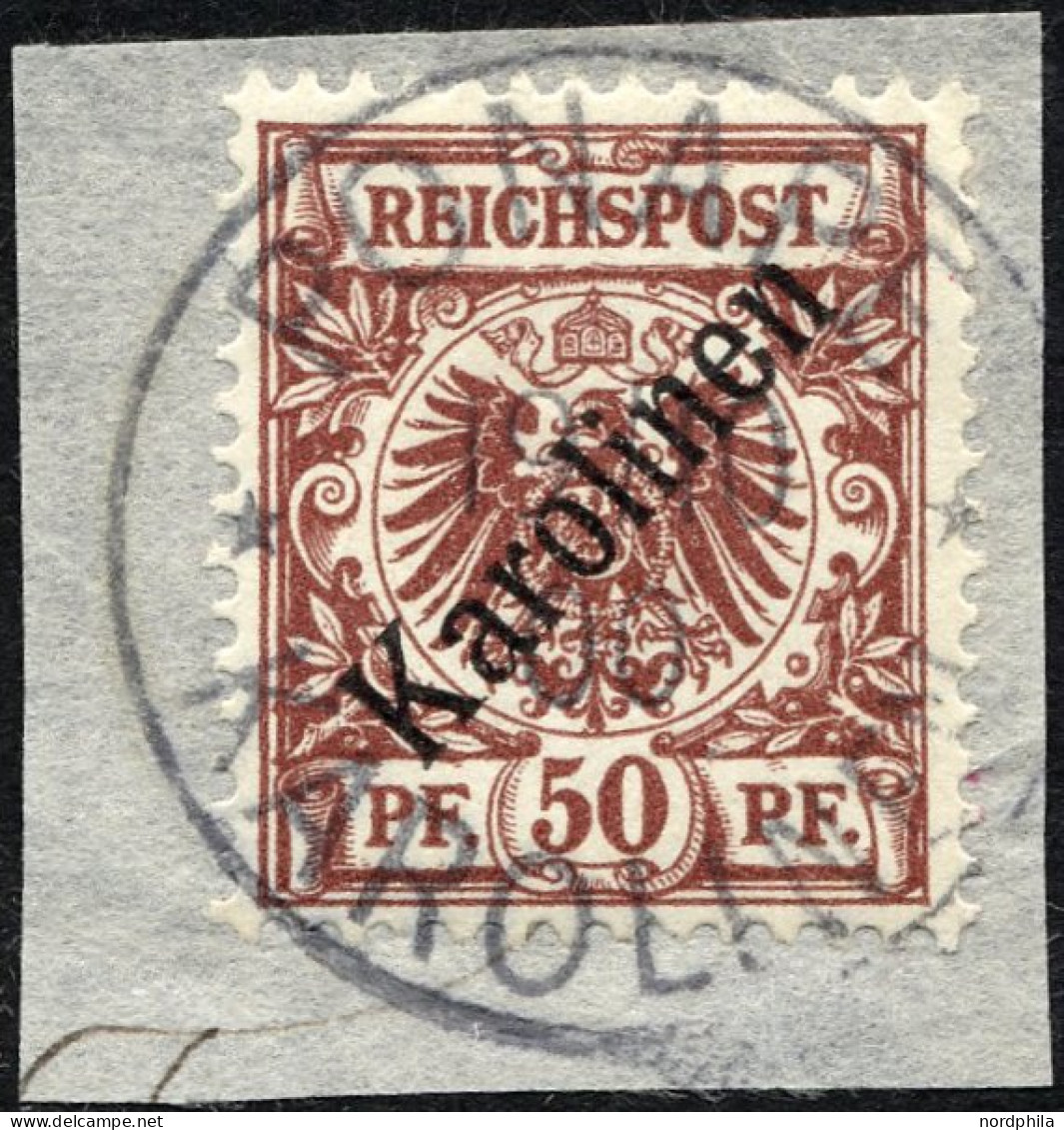 KAROLINEN 6I BrfStk, 1899, 50 Pf. Diagonaler Aufdruck, Stempel PONAPE, Prachtbriefstück, Fotoattest Steuer Mi. (1800.-) - Carolines