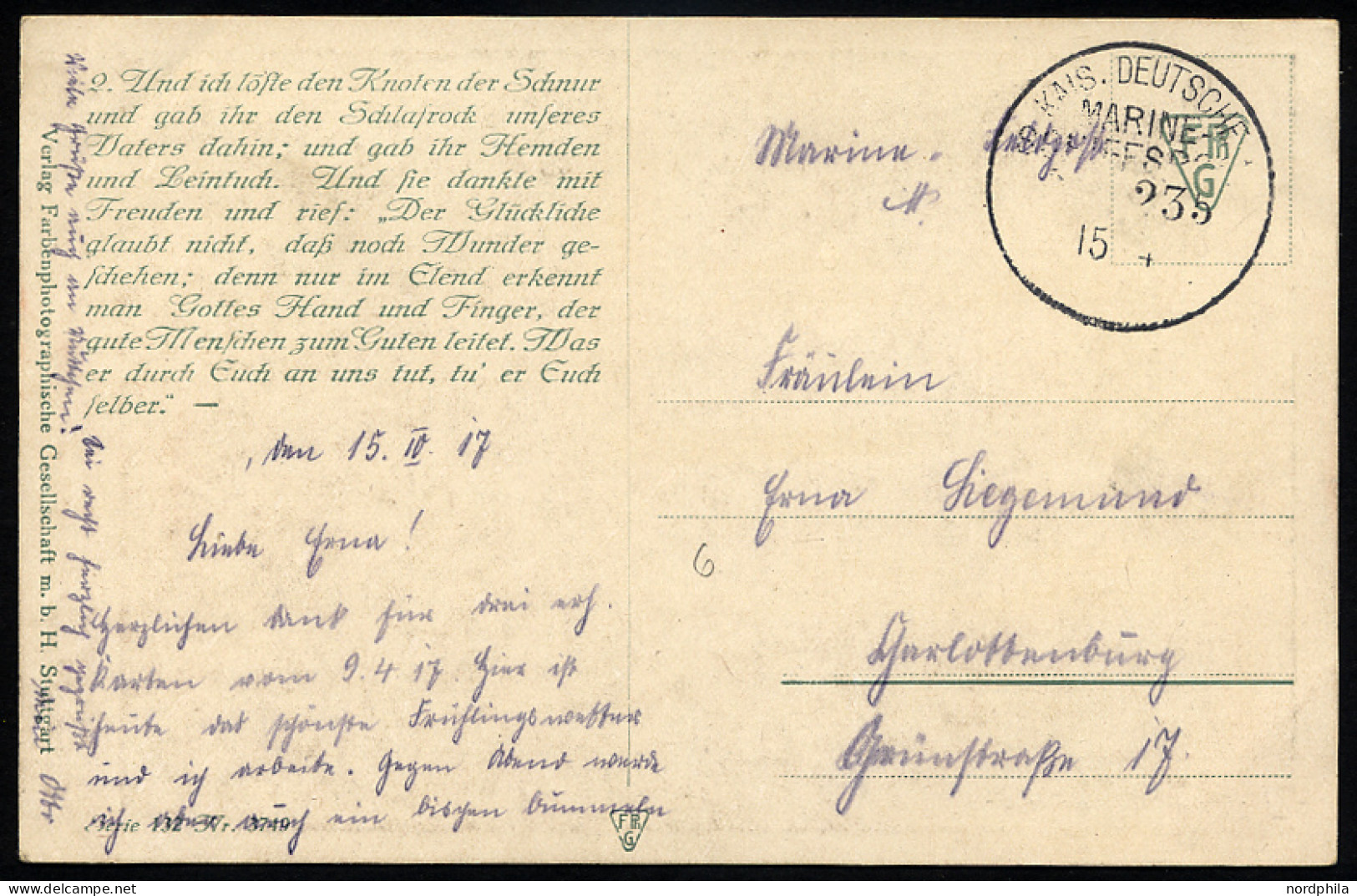 MSP VON 1914 - 1918 235 (2. Halbflottille Der Handelsschutzflottille), 15.10.1917, Feldpost-Künstlerkarte Nach Charlotte - Marítimo