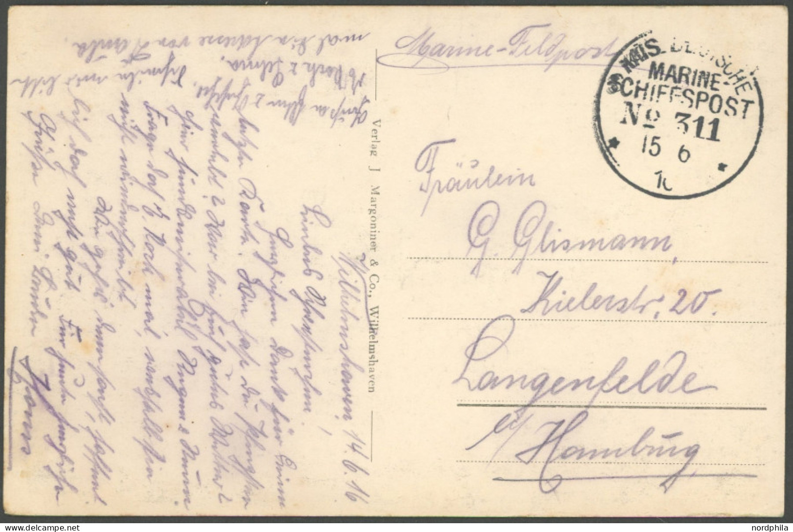 MSP VON 1914 - 1918 311, 15.6.16, FP-Ansichtskarte (S.M.S. Wiesbaden), Pracht - Marittimi