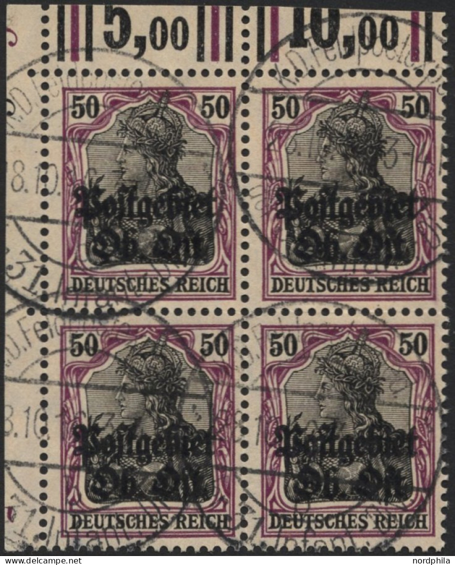 POSTGEBIET OB.OST 11aWOR O, 1916, 50 Pf. Graulila/schwarz, Walzendruck 1`4`1/2`3`2 Im Viererblock, Ränder Etwas Verkürzt - Other & Unclassified