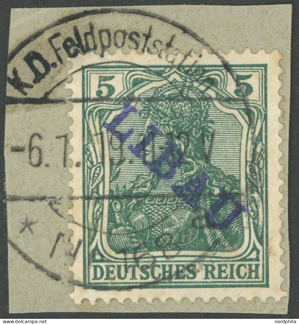 LIBAU 1Ba BrfStk, 1919, 5 Pf. Bläulichgrün, Type II, Aufdruck Violettblau, Prachtbriefstück, Mi. 150.- - Bezetting 1914-18