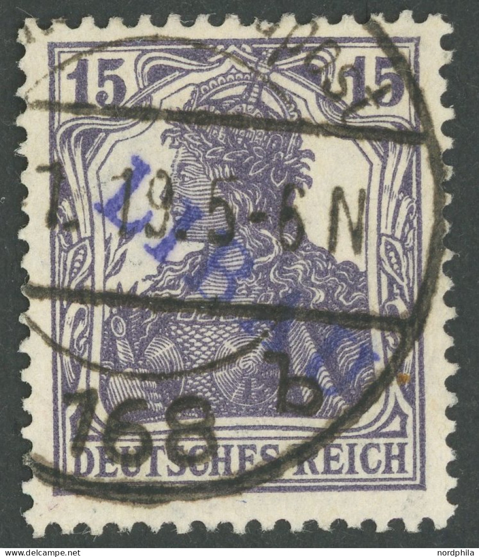 LIBAU 3Ba O, 1919, 15 Pf. Schwarzviolett, Type II, Aufdruck Violett, Pracht, Gepr. A. Schlegel, Mi. 400.- - Besetzungen 1914-18