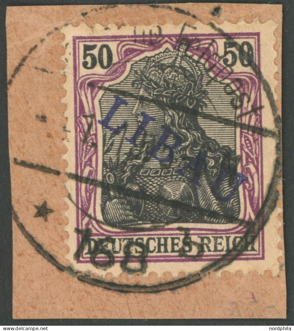 LIBAU 6Ba BRIEF, 1919, 50 Pf. Dunkelgraulila/schwarz Auf Hellchromgelb, Type II, Aufdruck Violettblau, Prachtbriefstück, - Bezetting 1914-18