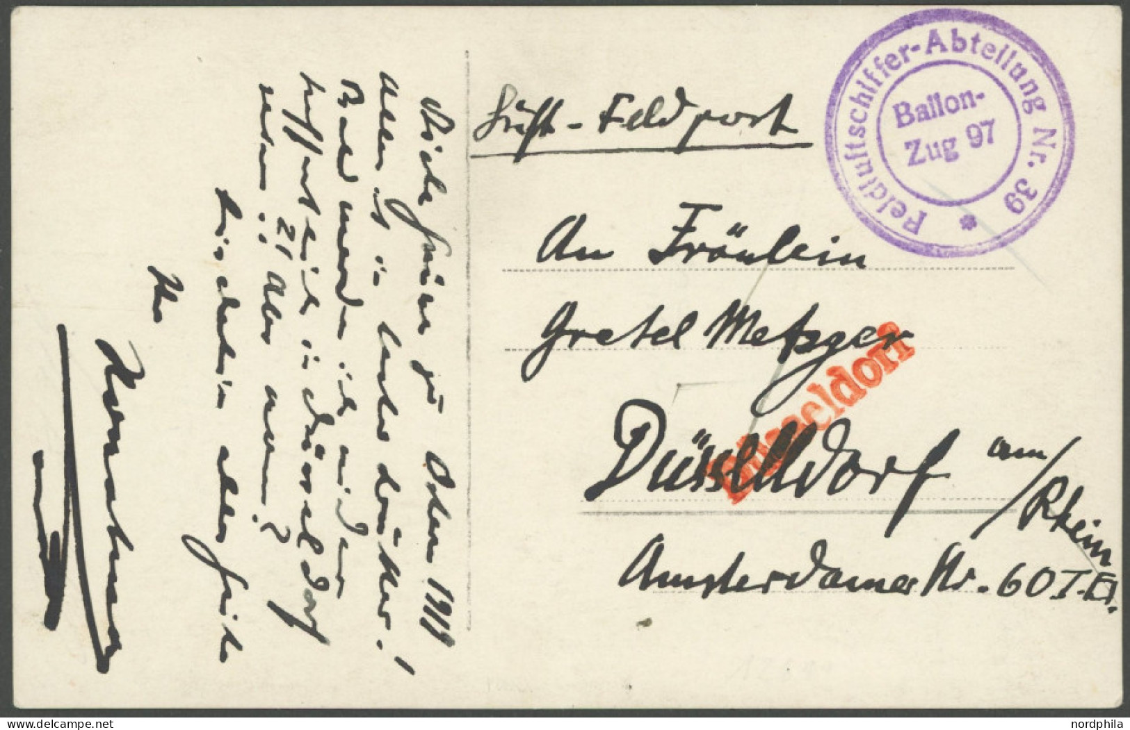 FELDPOST I.WK 1919, Feldpostkarte Der LUFTSCHIFFER ABTEILUNG 39, BALLON 97, Pracht - Bezetting 1914-18