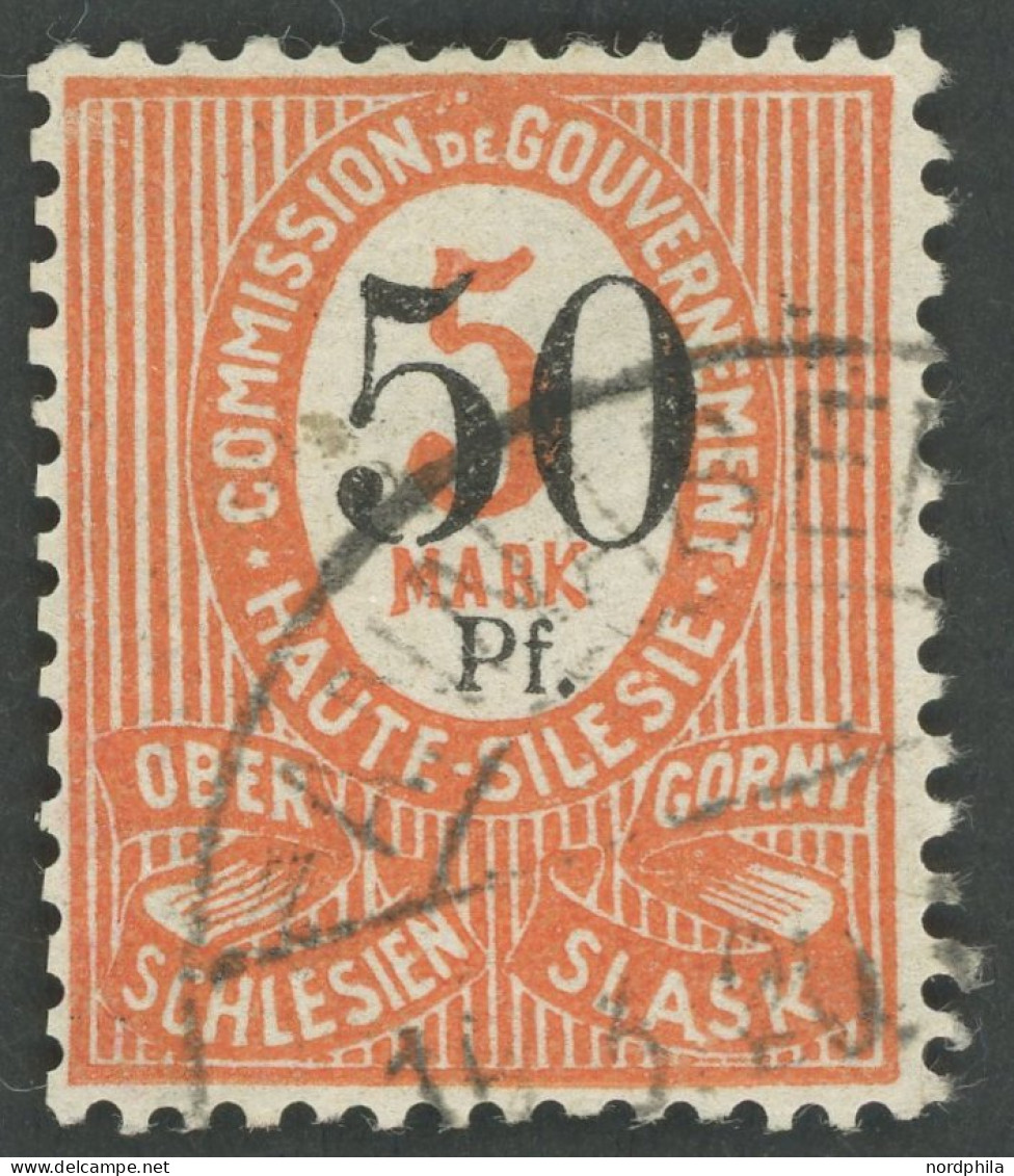 OBERSCHLESIEN 12aIa O, 1920, 50 Pf. Auf 5 M. Orange, Pracht, Gepr. U.a. Gruber, Mi. 65.- - Autres & Non Classés