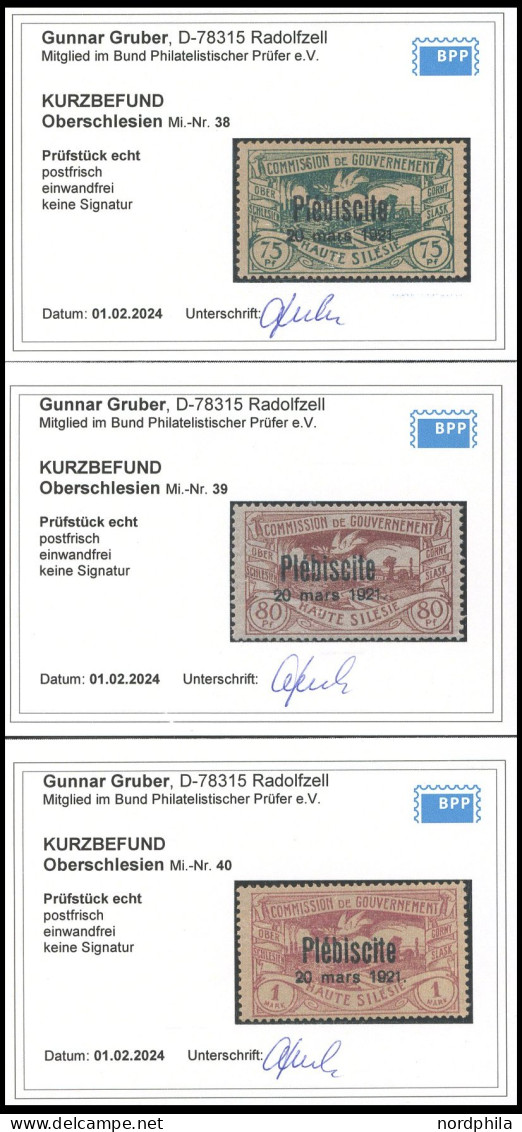 OBERSCHLESIEN 30-40 , 1921, Volksabstimmung, Postfrischer Prachtsatz, Die 3 Endwerte Je Mit Kurzbefund Gruber, Mi. (800. - Sonstige & Ohne Zuordnung