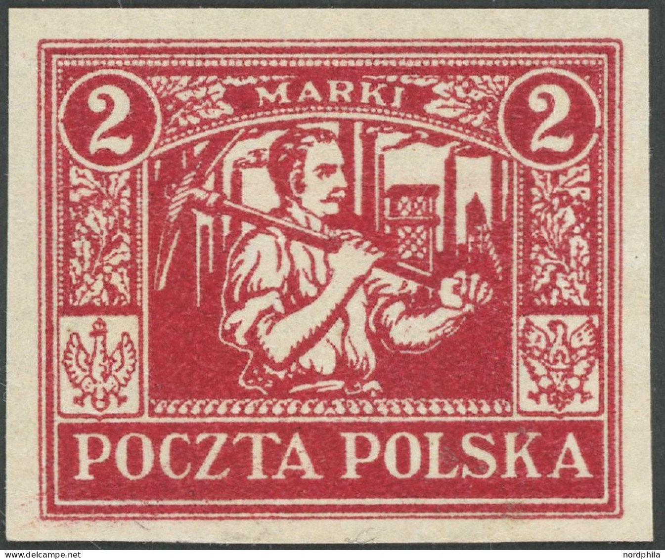 OBERSCHLESIEN 9PU , Reguläre Ausgabe: 1922, 2 M. Karminrot, Ungezähnter Probedruck Ohne Annulierungsstrich, Ohne Gummi,  - Sonstige & Ohne Zuordnung