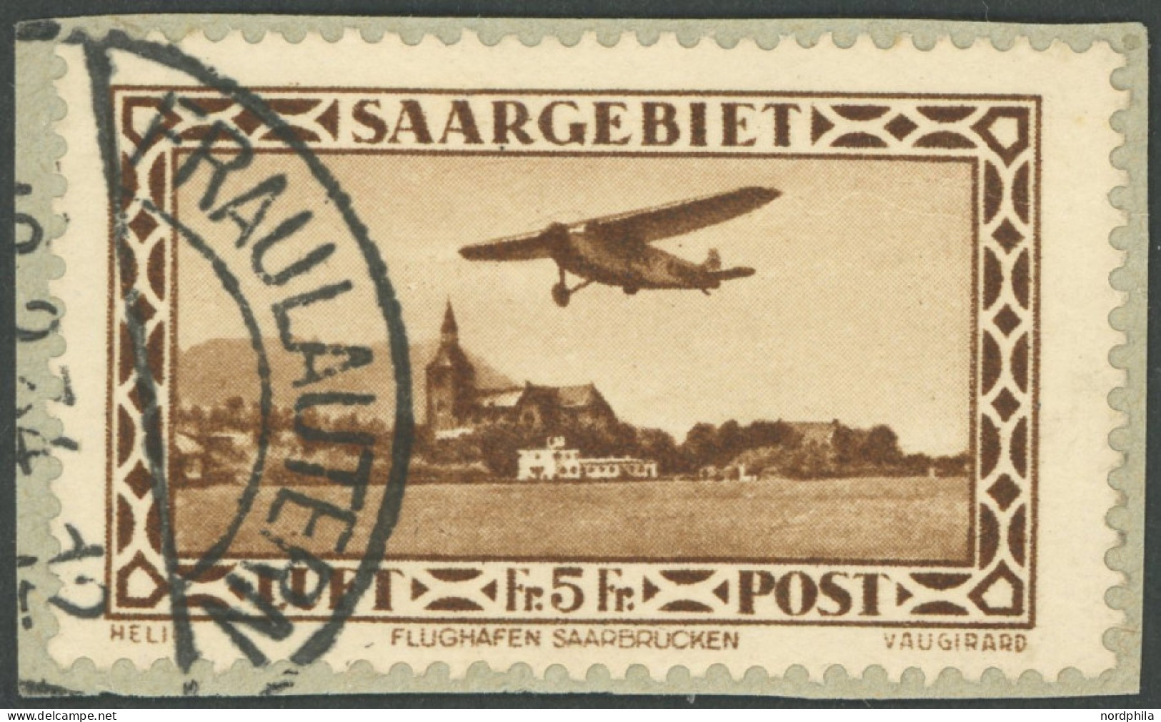 SAARGEBIET 159 BrfStk, 1932, 5 Fr. Flugpost, Prachtbriefstück, Gepr. Ney, Mi. 120.- - Andere & Zonder Classificatie