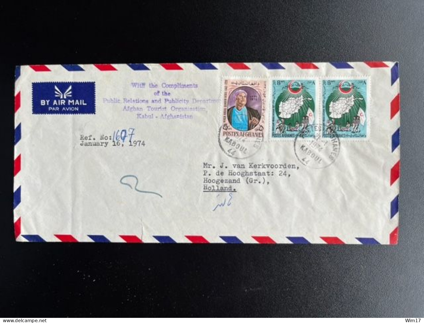 AFGHANISTAN 1974 AIR MAIL LETTER KABUL KABOUL TO HOOGEZAND 21-01-1974 - Afghanistan