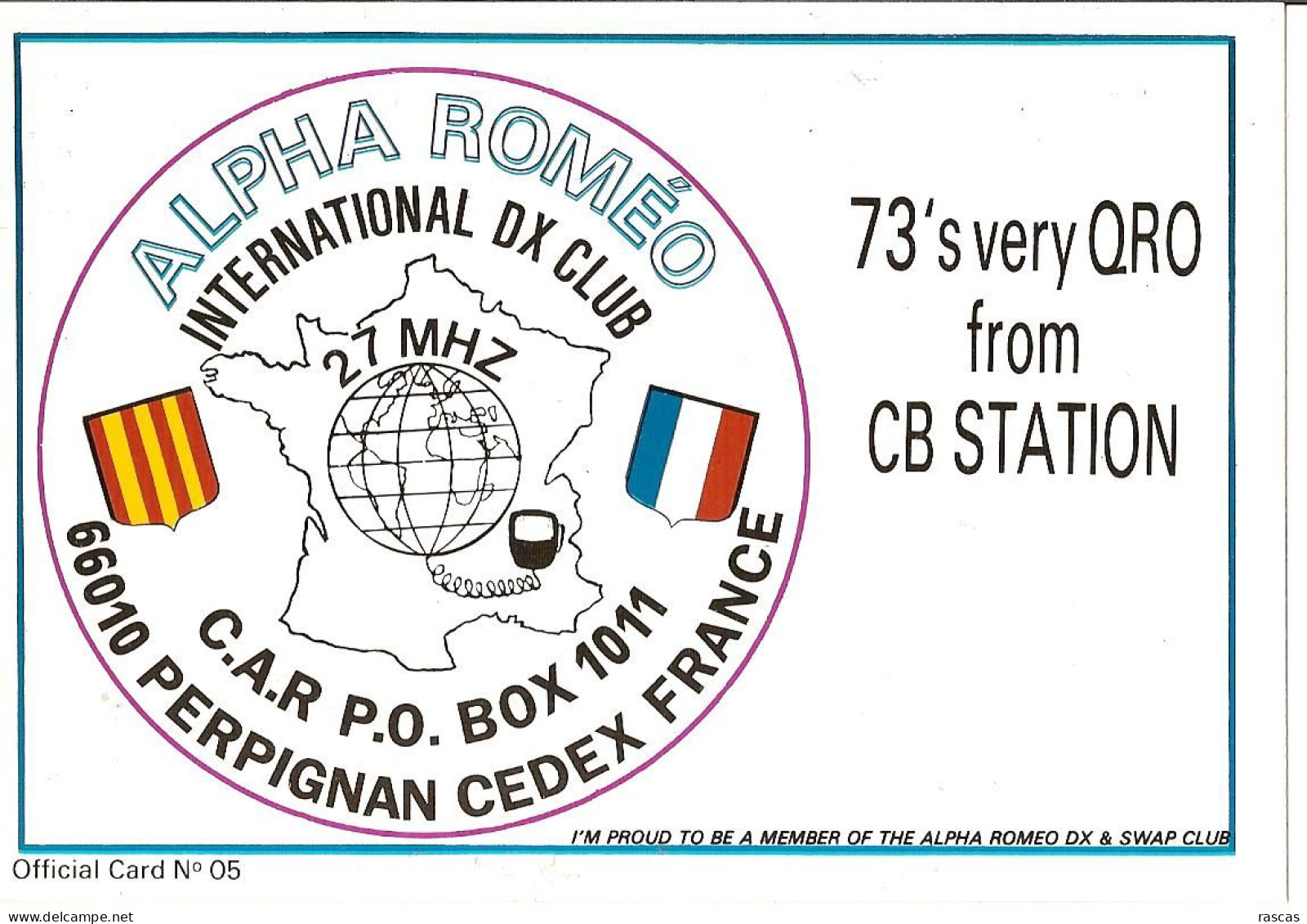 CARTE RADIO - CLUB ALPHA ROMEO - 66010 PERPIGNAN CEDEX - 73'S VERY QRO - Radio