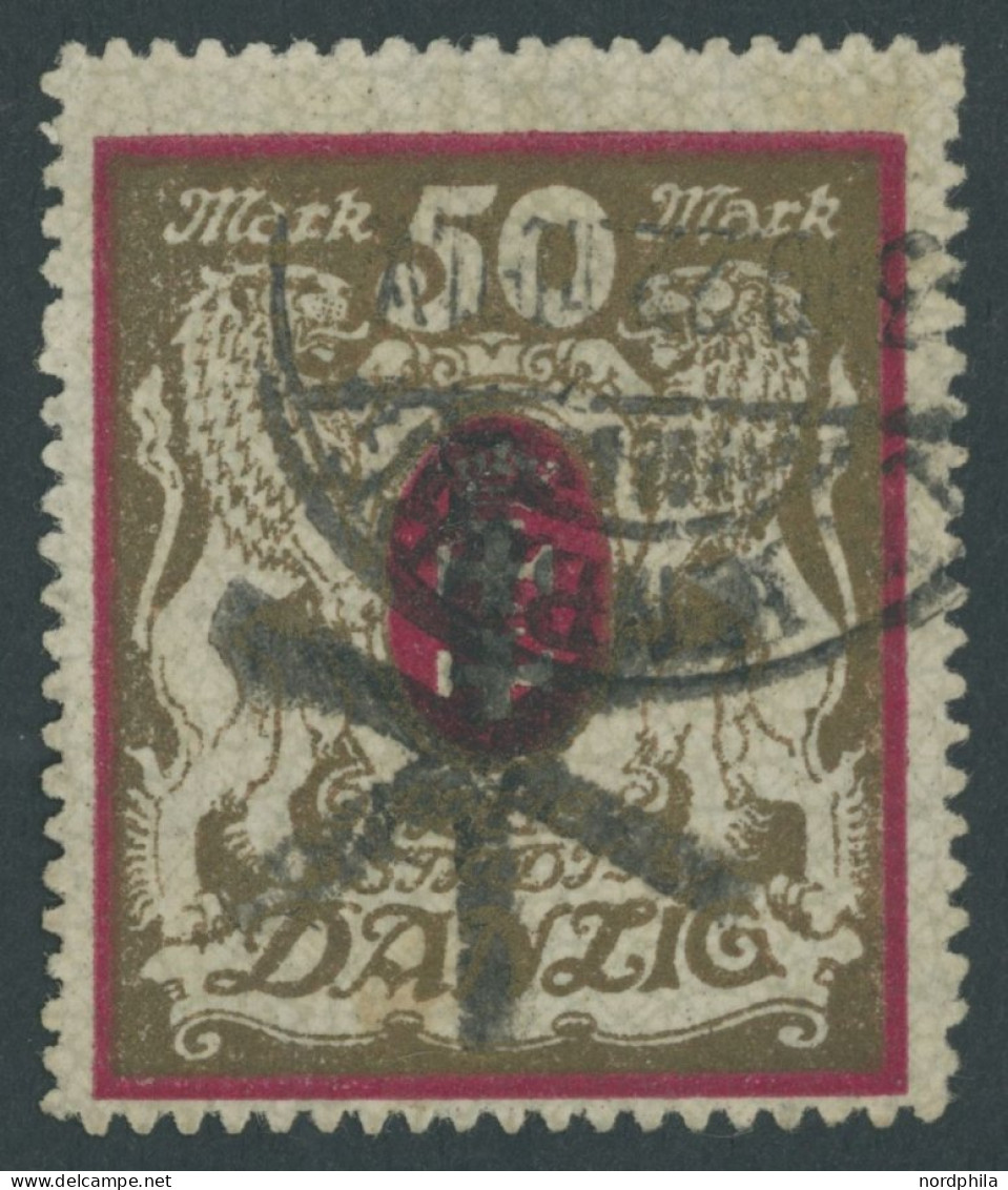 FREIE STADT DANZIG 100Xb O, 1922, 50 M. Lilarot/gold, Wz. X, Zeitgerechte Entwertung DANZIG 5, Pracht, Fotobefund Gruber - Sonstige & Ohne Zuordnung