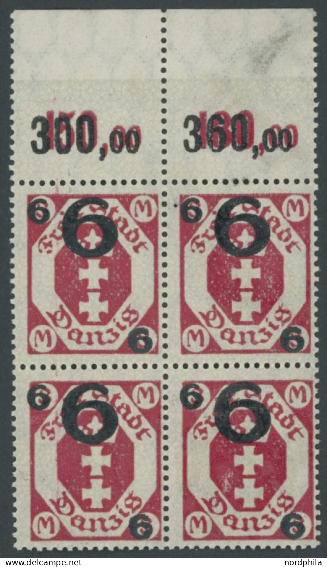 FREIE STADT DANZIG 106b VB , 1922, 6 Auf 3 M. Karminrot Im Oberrandviererblock, Postfrisch, Pracht (ein Wert Matte Gummi - Andere & Zonder Classificatie