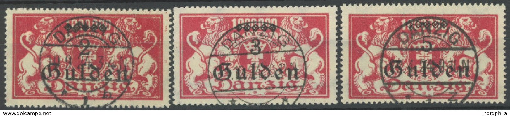 FREIE STADT DANZIG 190-92 O, 1923, 2 G. Auf 1 Mio. M. - 5 G. Auf 1 Mio. M., Gefälligkeitsabstempelung, 3 Prachtwerte, Ge - Sonstige & Ohne Zuordnung