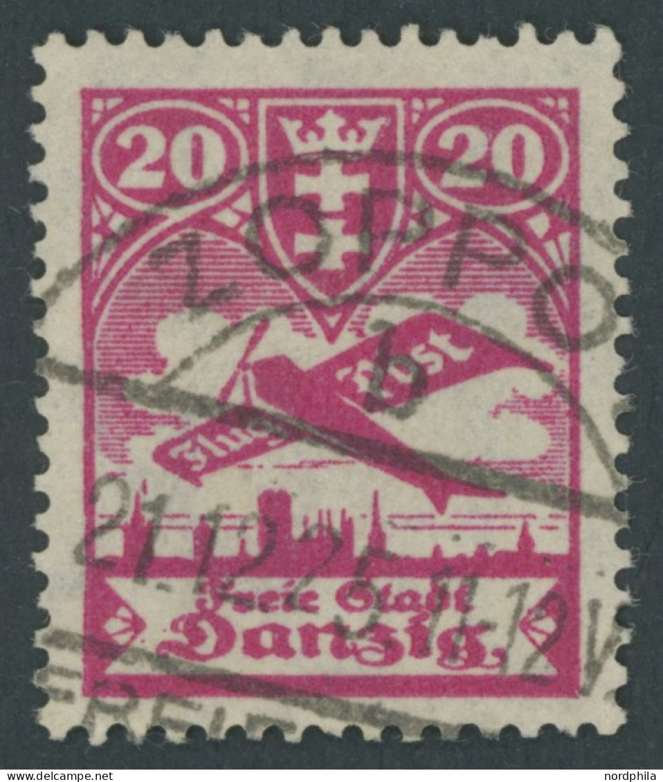 FREIE STADT DANZIG 203I O, 1924, 20 Pf. Flugpost Mit Abart Senkrechter Strich Rechts Neben Linker Turmspitze Und Farbpun - Other & Unclassified