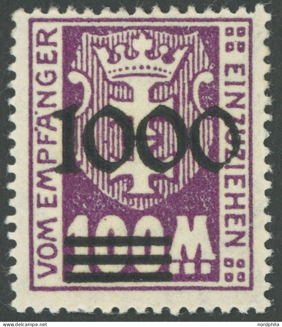 PORTOMARKEN I/I , Nicht Ausgegeben: 1923, 1000 Auf 100 M. Dunkelpurpur, Fast Postfrisch, Pracht, Mi. 150.- - Sonstige & Ohne Zuordnung