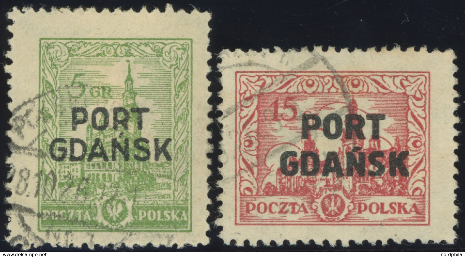 PORT GDANSK 12,14 O, 1926, 5 Gr. Gelbgrün Und 15 Gr. Lebhaftkarminrot, üblich Gezähnt Pracht, Mi. 120.- - Andere & Zonder Classificatie