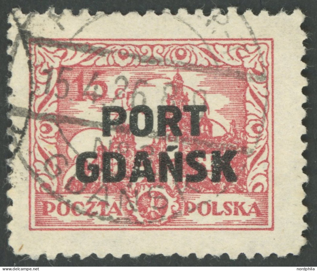 PORT GDANSK 14 O, 1926, 15 Gr. Lebhaftkarminrot, üblich Gezähnt Pracht, Vielfach Geprüft, Mi. 70.- - Autres & Non Classés