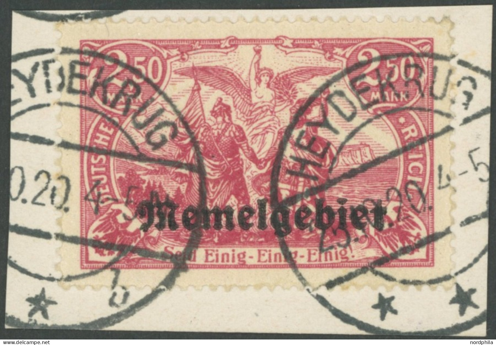 MEMELGEBIET 13a BrfStk, 1920, 2.50 M. Rotkarmin, Stempel HEYDENKRUG, Prachtbriefstück, Gepr. Haslau, Mi. (80.-) - Klaipeda 1923