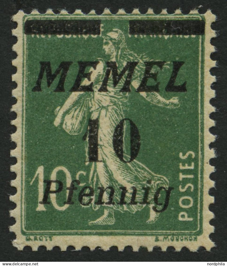 MEMELGEBIET 54b , 1922, 10 Pf. Auf 10 C. Dunkelgrün, Postfrisch, Pracht, Gepr. Dr. Klein, Mi. 80.- - Memel (Klaipeda) 1923