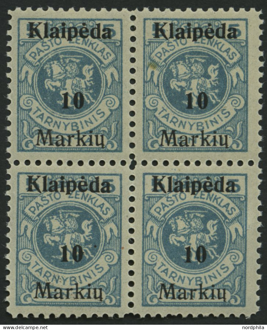 MEMELGEBIET 129I VB , 1923, 10 M. Auf 5 C. Grünlichblau, Aufdruck Ohne (Memel) Und Doppelbalken, Im Viererblock, Postfri - Memel (Klaïpeda) 1923