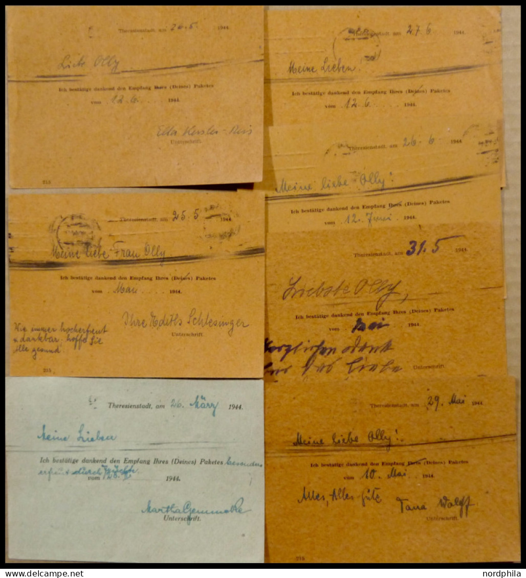 BÖHMEN UND MÄHREN Theresienstadt: 1944, 7 Paketbestätigungskarten Mit Protektorat-Frankatur, Pracht - Autres & Non Classés