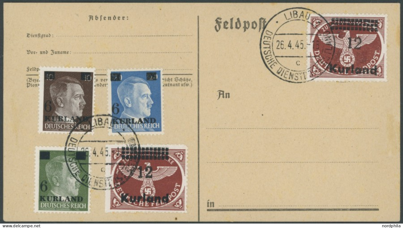 KURLAND 1-4A/B BrfStk, 1945, Freimarken, Beide Zähnungen, Auf Briefstück, Pracht, Mi. 240.- - Occupazione 1938 – 45