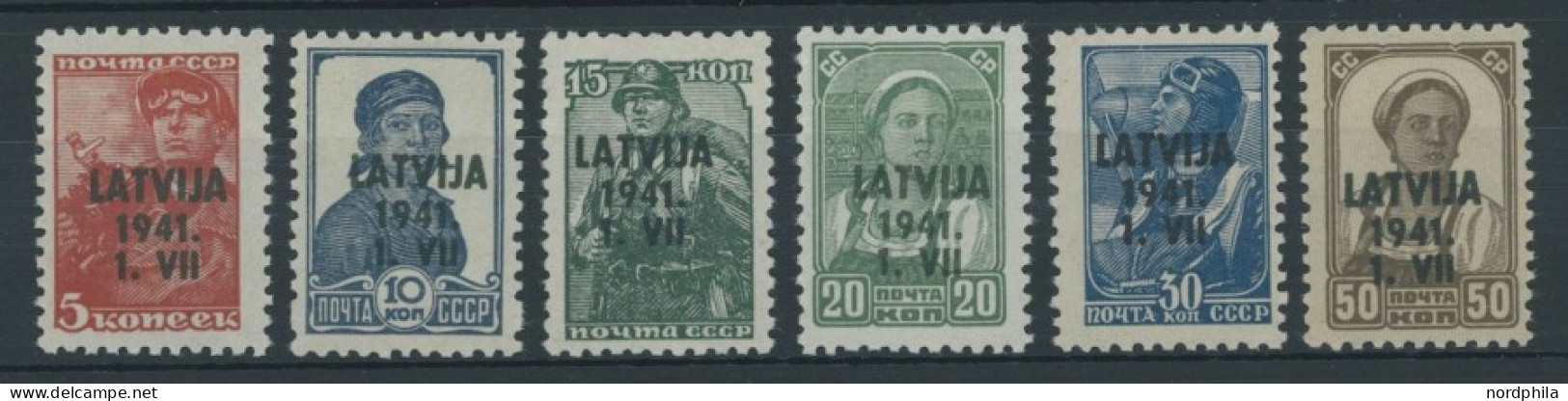 LETTLAND 1-6 , 1941, Freimarken, Postfrischer Prachtsatz, Mi. 100.- - Ocupación 1938 – 45