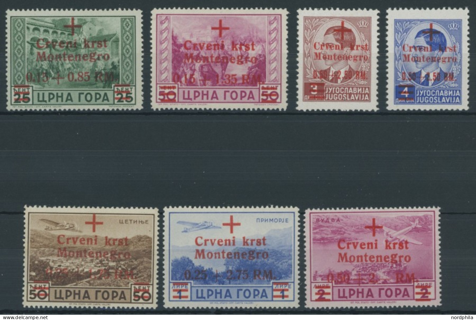 MONTENEGRO 29-35 , 1944, Rotes Kreuz, Postfrischer Prachtsatz, Fotobefund Kleymann, Mi. (400.-) - Duitse Bez.: Montenegro