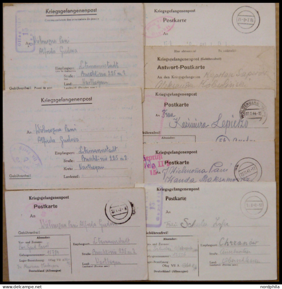 LAGERPOST II.WK 1940/44, Kriegsgefangenenpost: 8 Verschiedene Belege Aus Den Offizierslagern Murnau, Woldenberg Und Neub - Occupation 1938-45