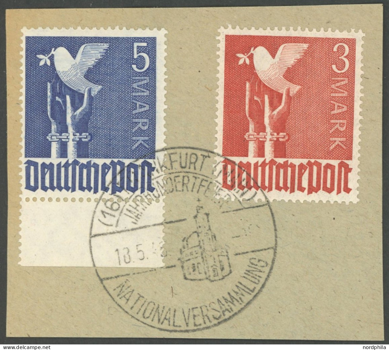 ALLIIERTE BES. 961/2a BrfStk, 1947, 3 M. Bräunlichrot Und 5 M. Dunkellilaultramarin Mit Sonderstempel FRANKFURT NATIONAL - Autres & Non Classés