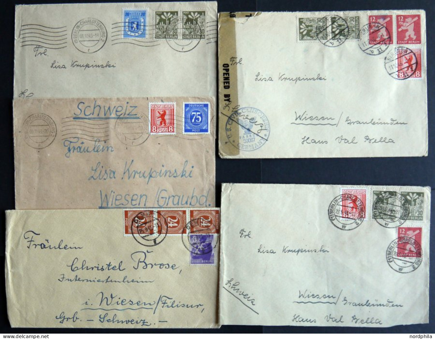 BERLIN UND BRANDENBURG 1946, 5 Briefe In Die Schweiz Mit Verschiedenen Frankaturen, Feinst/Pracht - Autres & Non Classés