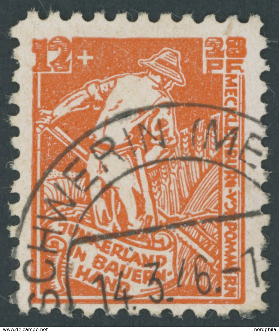 MECKLENBURG-VORPOMMERN 25bI O, 1945, 12 Pf. Lebhaftgelblichrot Junkerland Mit Abart Erstes O In Vorpommern Links Unten O - Otros & Sin Clasificación