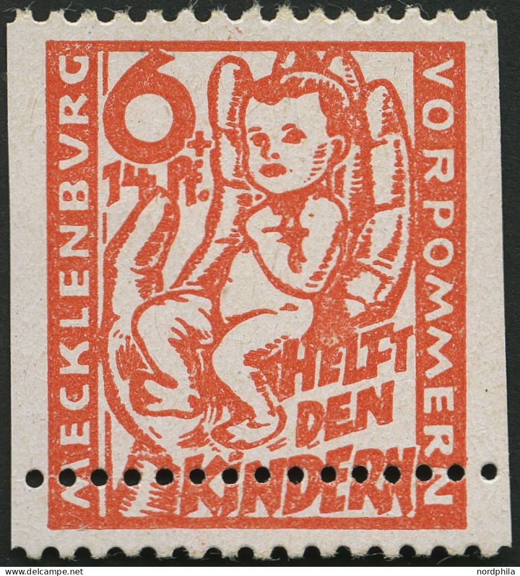 MECKLENBURG-VORPOMMERN 26aUs , 1945, 6 Pf. Lebhaftrötlichorange Kinderhilfe, Senkrecht Ungezähnt, Mit Waagerechter Doppe - Other & Unclassified