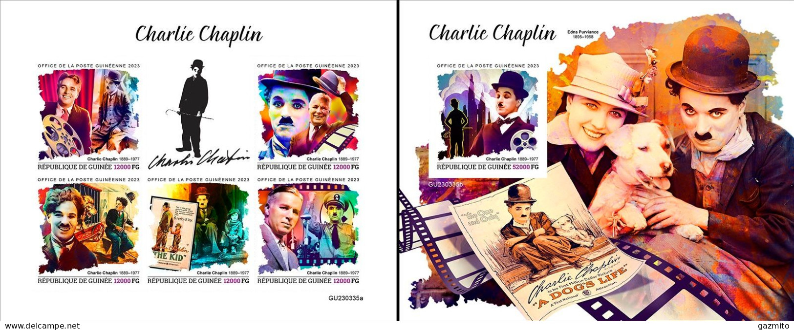 Guinea 2023, Cinema, C. Chaplin, 5val In BF +BF IMPERFORATED - Cinema